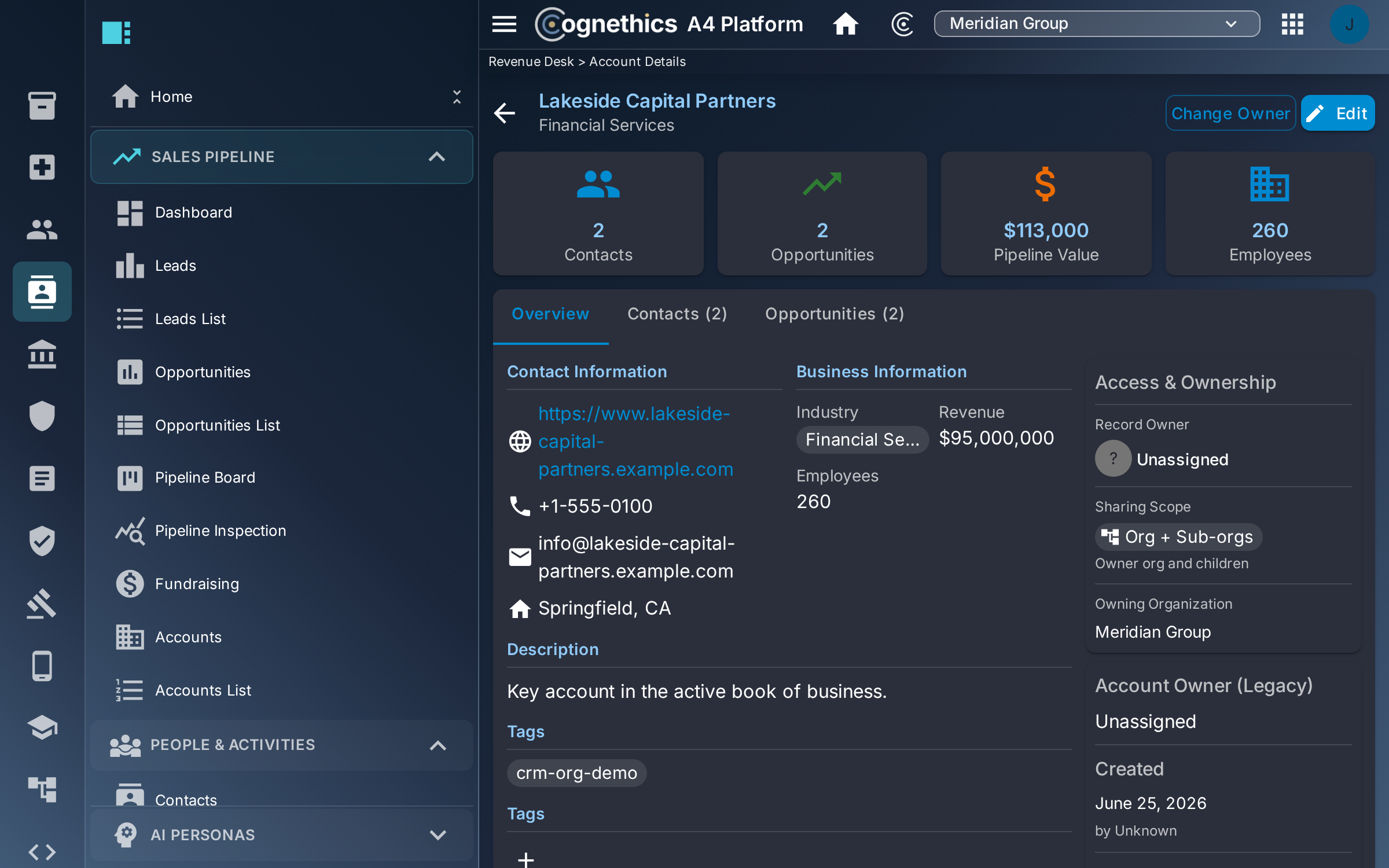 A full account view that shows who can see it — Cognethics