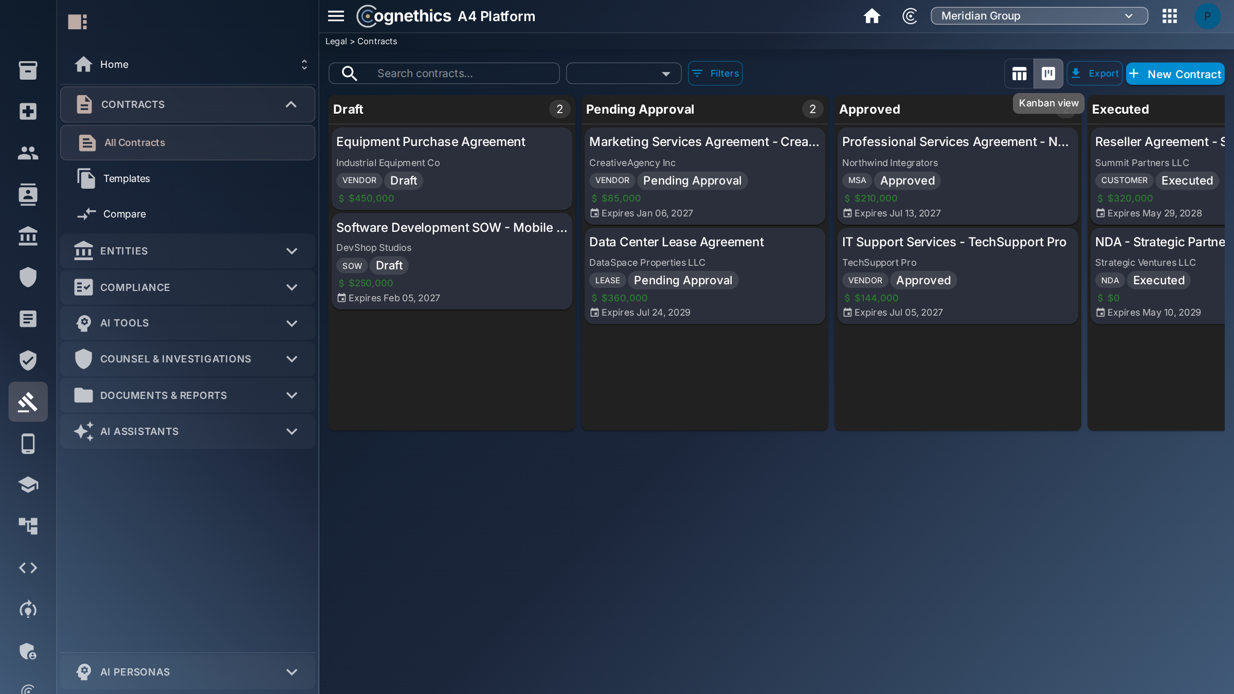 Contract pipeline board — Cognethics